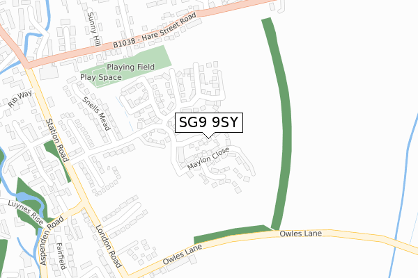 SG9 9SY map - large scale - OS Open Zoomstack (Ordnance Survey)