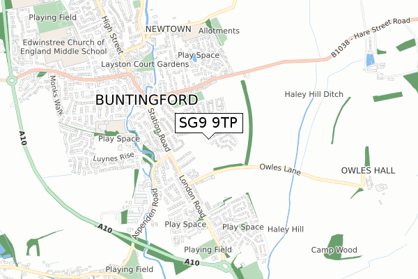 SG9 9TP map - small scale - OS Open Zoomstack (Ordnance Survey)