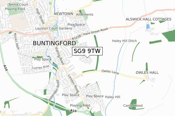 SG9 9TW map - small scale - OS Open Zoomstack (Ordnance Survey)