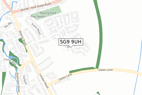 SG9 9UH map - large scale - OS Open Zoomstack (Ordnance Survey)