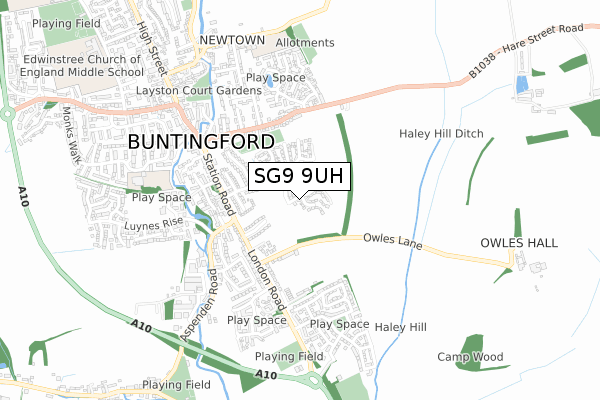 SG9 9UH map - small scale - OS Open Zoomstack (Ordnance Survey)