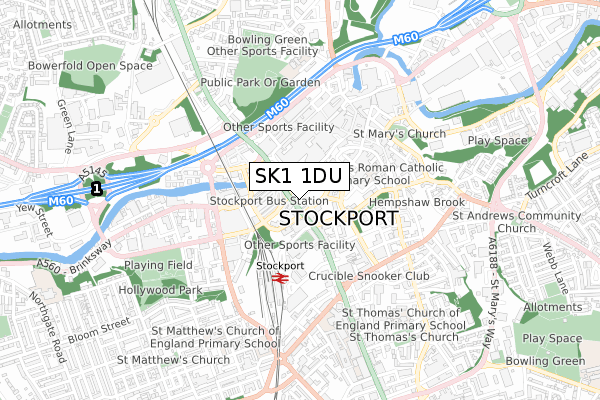 SK1 1DU map - small scale - OS Open Zoomstack (Ordnance Survey)