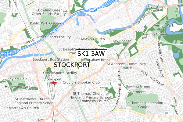 SK1 3AW map - small scale - OS Open Zoomstack (Ordnance Survey)