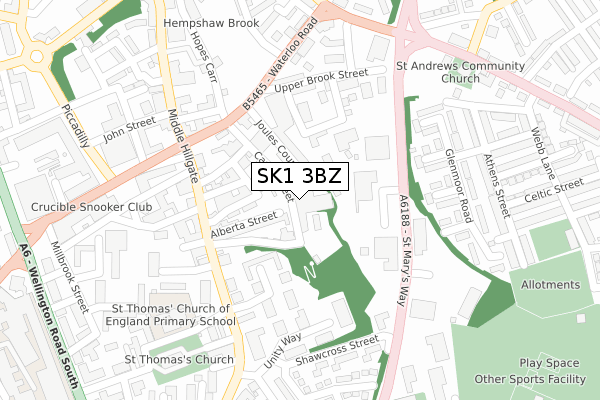SK1 3BZ map - large scale - OS Open Zoomstack (Ordnance Survey)