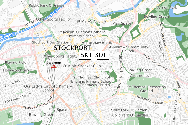 SK1 3DL map - small scale - OS Open Zoomstack (Ordnance Survey)