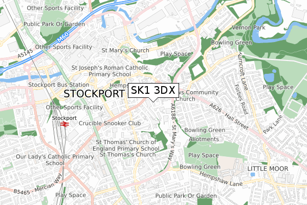 SK1 3DX map - small scale - OS Open Zoomstack (Ordnance Survey)