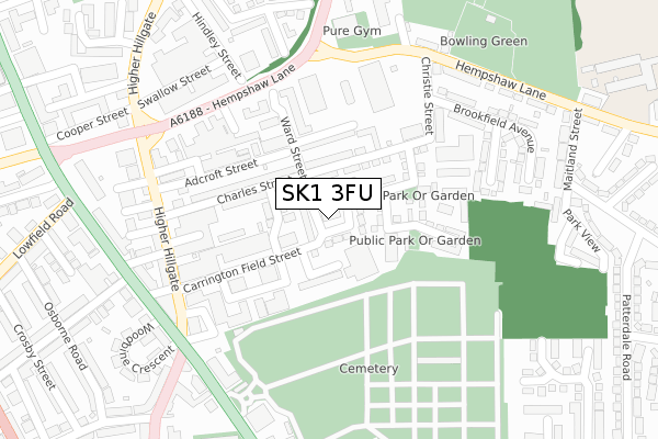 SK1 3FU map - large scale - OS Open Zoomstack (Ordnance Survey)