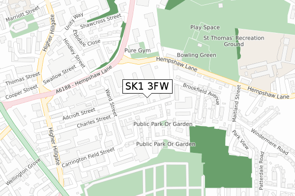 SK1 3FW map - large scale - OS Open Zoomstack (Ordnance Survey)