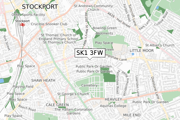 SK1 3FW map - small scale - OS Open Zoomstack (Ordnance Survey)