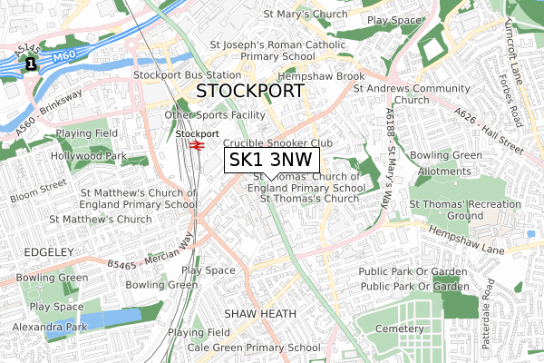 SK1 3NW map - small scale - OS Open Zoomstack (Ordnance Survey)