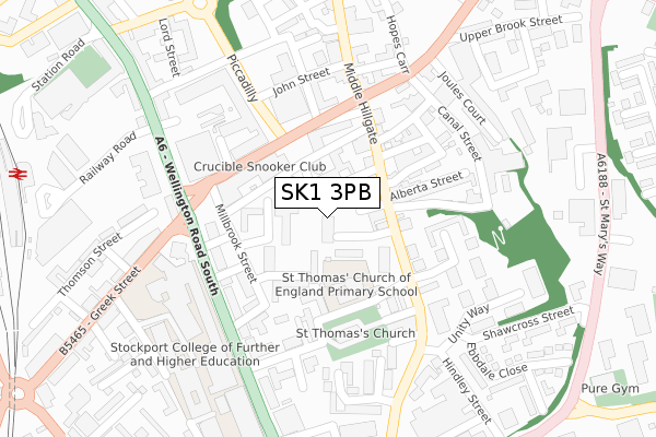 SK1 3PB map - large scale - OS Open Zoomstack (Ordnance Survey)