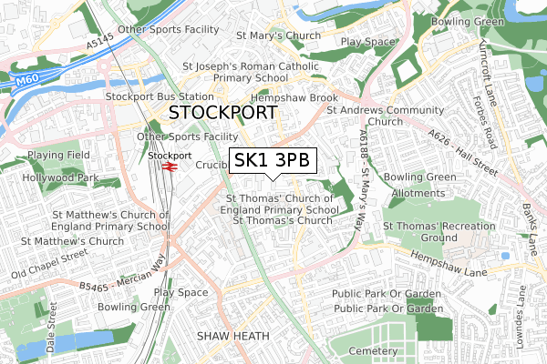 SK1 3PB map - small scale - OS Open Zoomstack (Ordnance Survey)