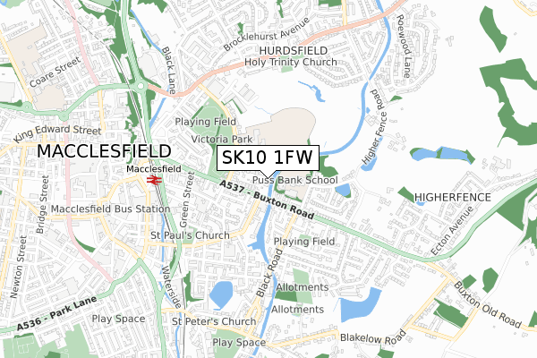 SK10 1FW map - small scale - OS Open Zoomstack (Ordnance Survey)