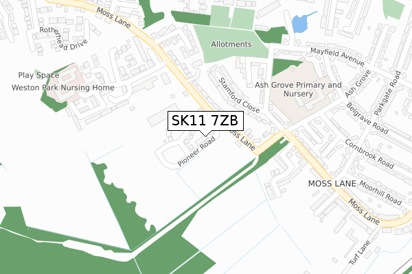 SK11 7ZB map - large scale - OS Open Zoomstack (Ordnance Survey)