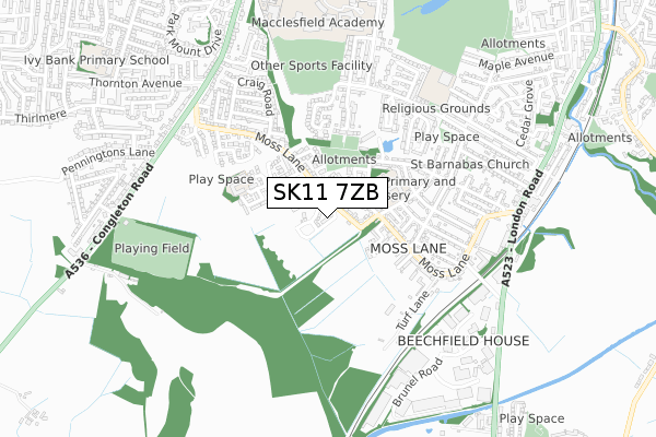 SK11 7ZB map - small scale - OS Open Zoomstack (Ordnance Survey)