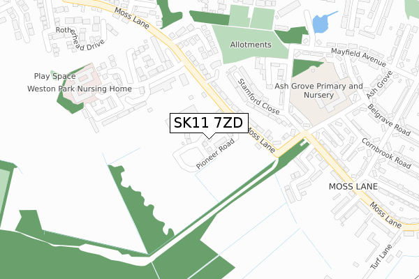SK11 7ZD map - large scale - OS Open Zoomstack (Ordnance Survey)
