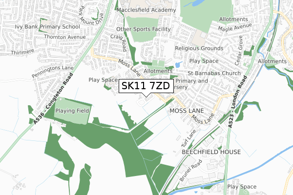 SK11 7ZD map - small scale - OS Open Zoomstack (Ordnance Survey)