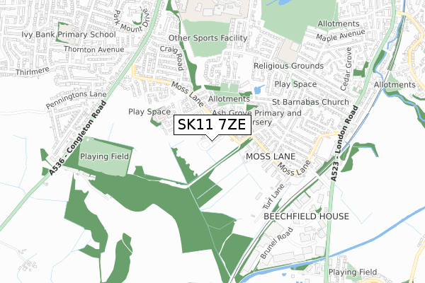 SK11 7ZE map - small scale - OS Open Zoomstack (Ordnance Survey)
