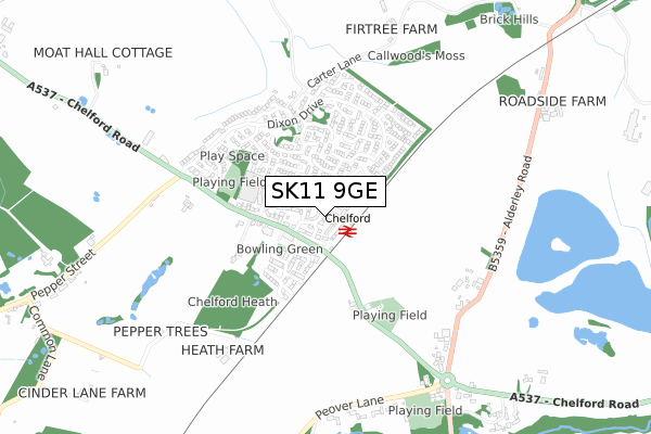 SK11 9GE map - small scale - OS Open Zoomstack (Ordnance Survey)