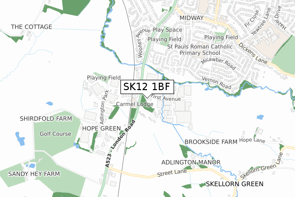 SK12 1BF map - small scale - OS Open Zoomstack (Ordnance Survey)