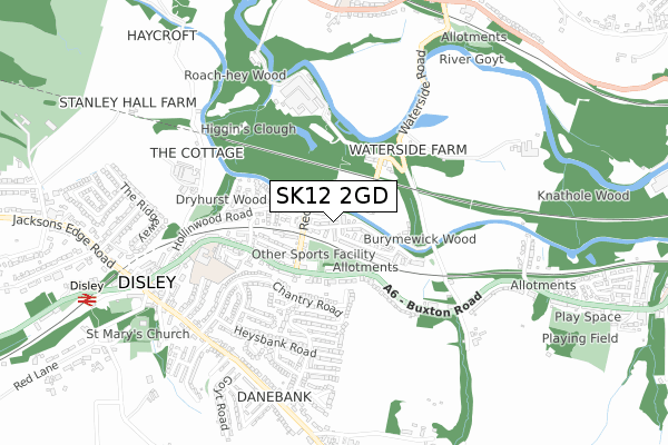 SK12 2GD map - small scale - OS Open Zoomstack (Ordnance Survey)