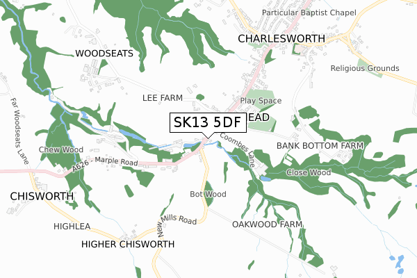 SK13 5DF map - small scale - OS Open Zoomstack (Ordnance Survey)