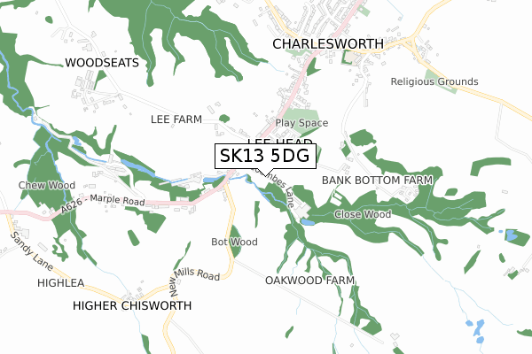 SK13 5DG map - small scale - OS Open Zoomstack (Ordnance Survey)