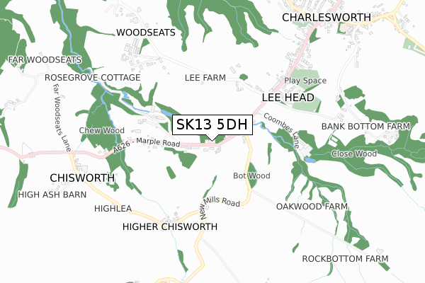 SK13 5DH map - small scale - OS Open Zoomstack (Ordnance Survey)