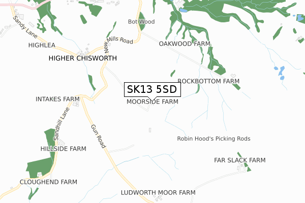 SK13 5SD map - small scale - OS Open Zoomstack (Ordnance Survey)