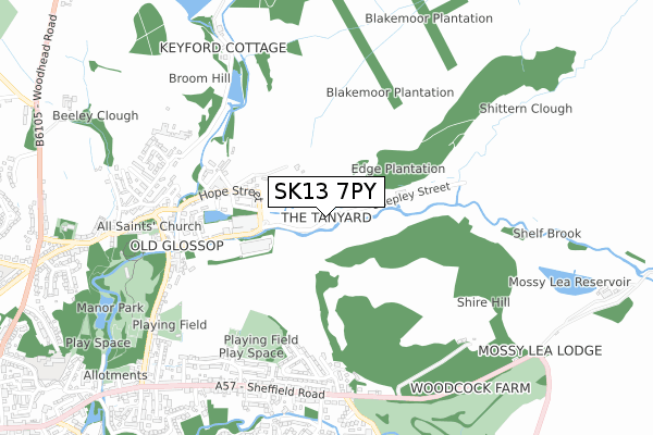SK13 7PY map - small scale - OS Open Zoomstack (Ordnance Survey)