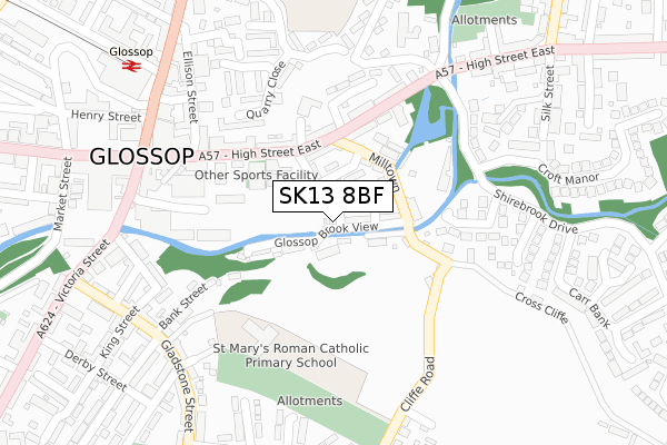 SK13 8BF map - large scale - OS Open Zoomstack (Ordnance Survey)