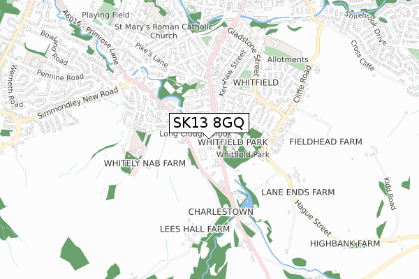 SK13 8GQ map - small scale - OS Open Zoomstack (Ordnance Survey)