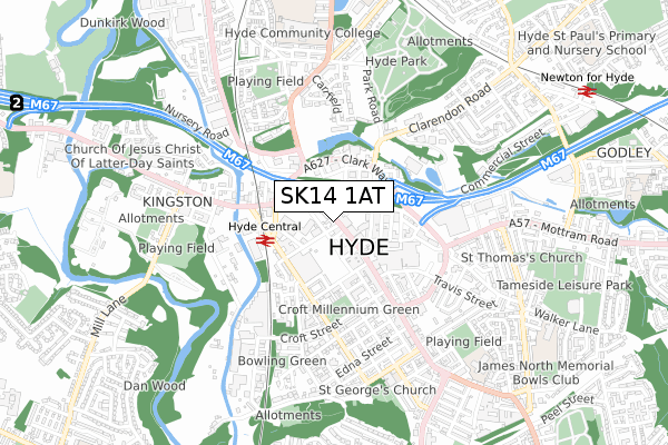 SK14 1AT map - small scale - OS Open Zoomstack (Ordnance Survey)