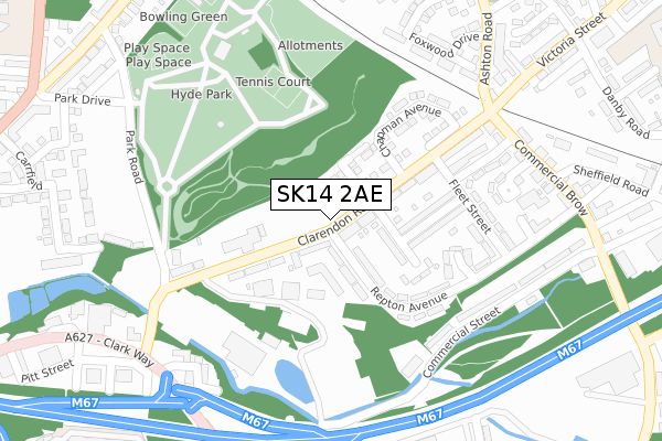 SK14 2AE map - large scale - OS Open Zoomstack (Ordnance Survey)