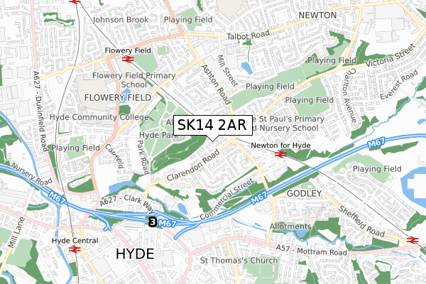 SK14 2AR map - small scale - OS Open Zoomstack (Ordnance Survey)