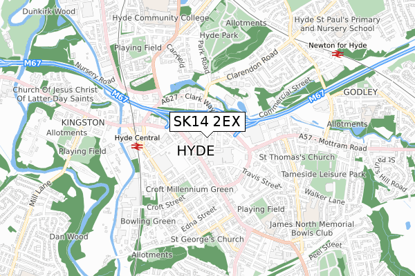 SK14 2EX map - small scale - OS Open Zoomstack (Ordnance Survey)