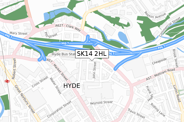 SK14 2HL map - large scale - OS Open Zoomstack (Ordnance Survey)