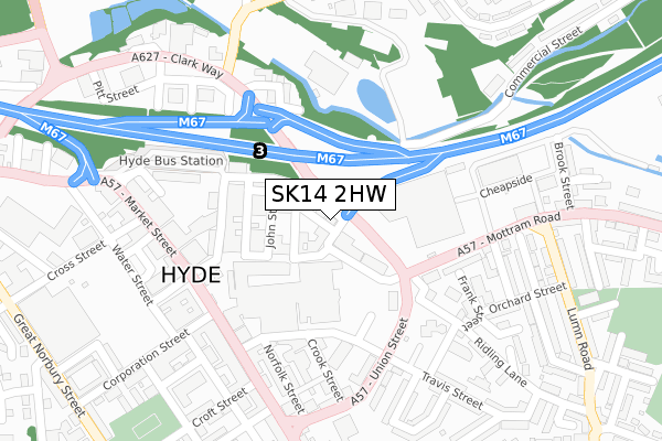 SK14 2HW map - large scale - OS Open Zoomstack (Ordnance Survey)