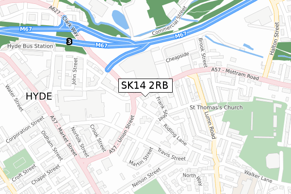 SK14 2RB map - large scale - OS Open Zoomstack (Ordnance Survey)