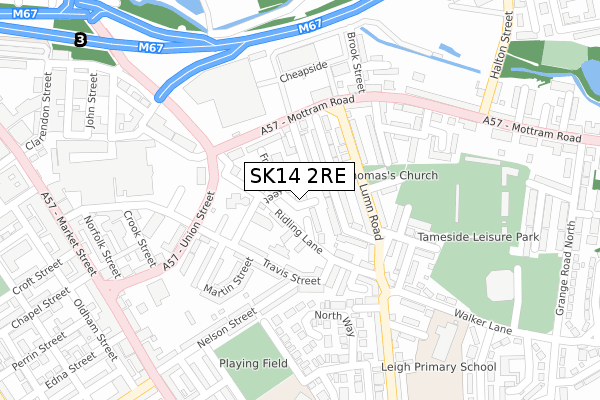 SK14 2RE map - large scale - OS Open Zoomstack (Ordnance Survey)