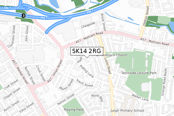 SK14 2RG map - large scale - OS Open Zoomstack (Ordnance Survey)