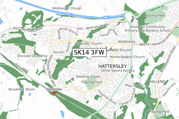 SK14 3FW map - small scale - OS Open Zoomstack (Ordnance Survey)