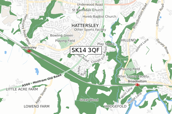 SK14 3QF map - small scale - OS Open Zoomstack (Ordnance Survey)