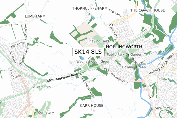 SK14 8LS map - small scale - OS Open Zoomstack (Ordnance Survey)