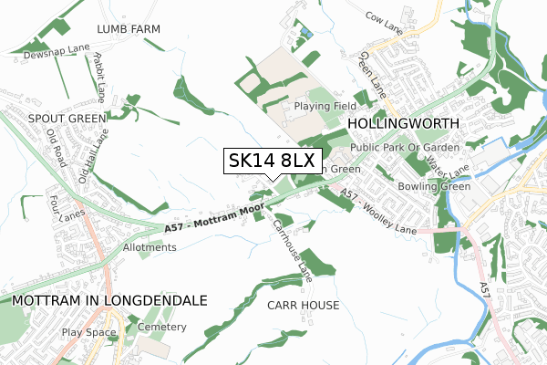 SK14 8LX map - small scale - OS Open Zoomstack (Ordnance Survey)