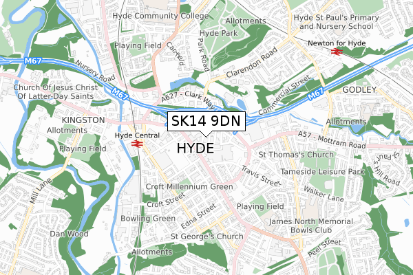 SK14 9DN map - small scale - OS Open Zoomstack (Ordnance Survey)