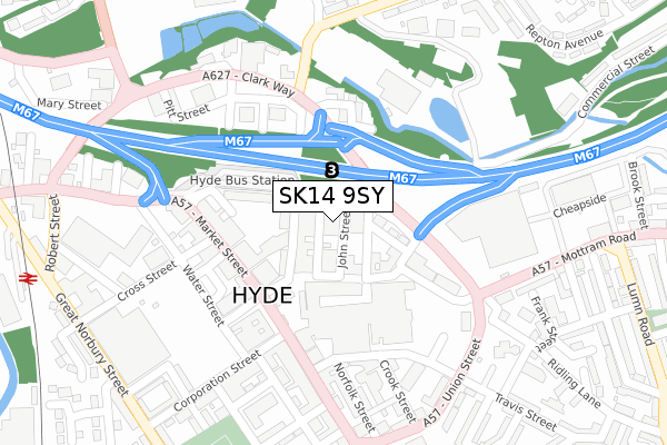 SK14 9SY map - large scale - OS Open Zoomstack (Ordnance Survey)