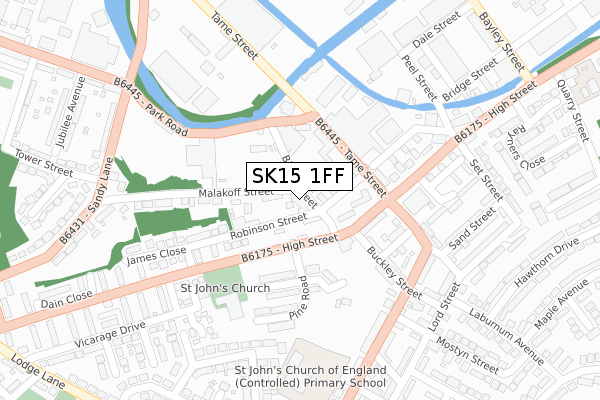 SK15 1FF map - large scale - OS Open Zoomstack (Ordnance Survey)