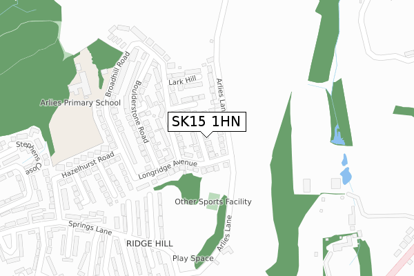 SK15 1HN map - large scale - OS Open Zoomstack (Ordnance Survey)