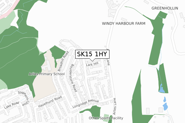SK15 1HY map - large scale - OS Open Zoomstack (Ordnance Survey)
